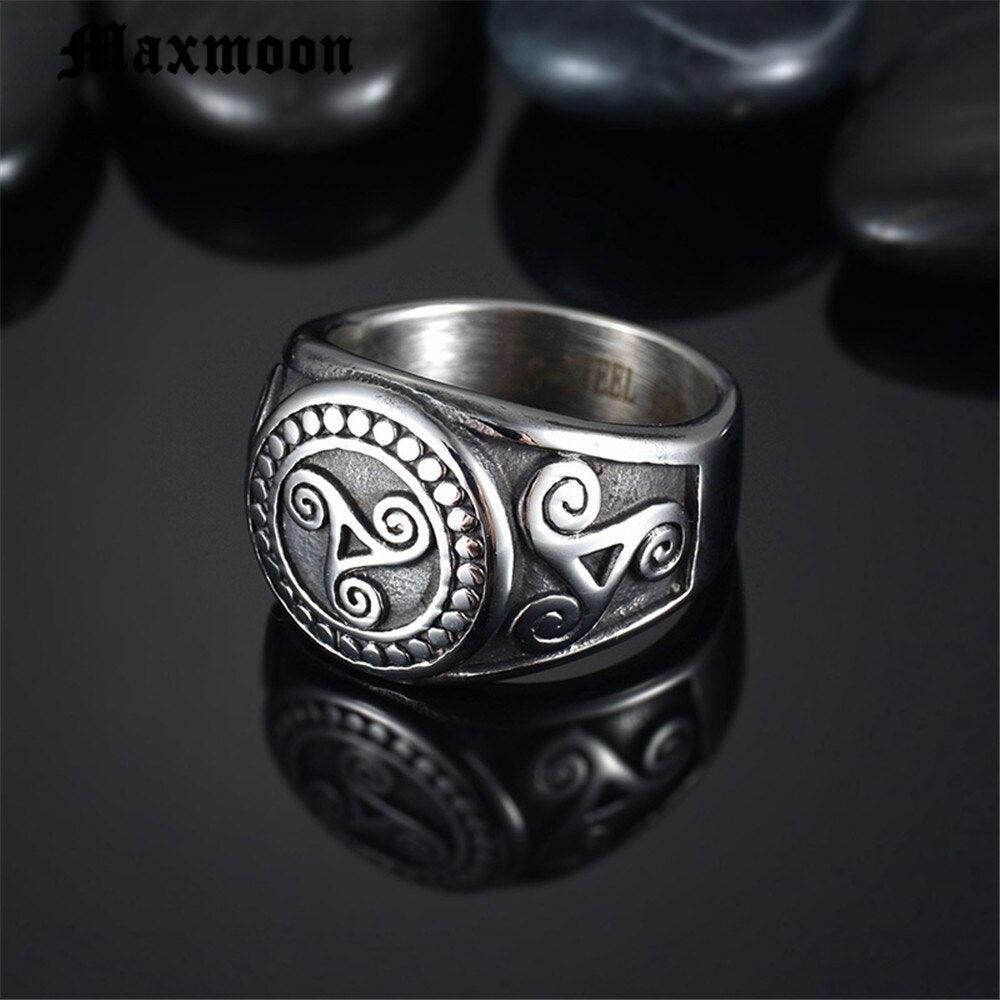 BlackAmazening 316L Edelstahl Ring - Triqueta Wikinger Knoten In Silber & Schwarz Für Herren
