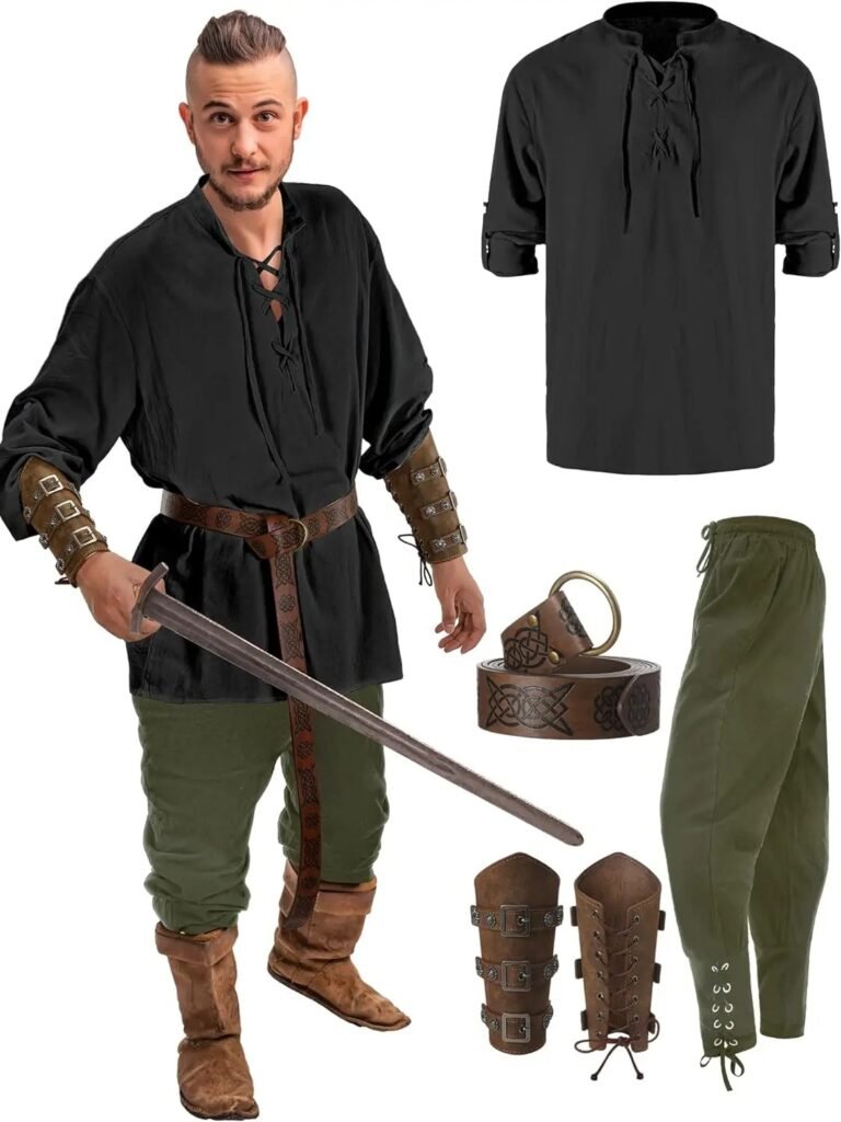 Wikinger Kostüm Herren – Hemd, Hose, Gürtel und Armschienen | Tal der Wikinger